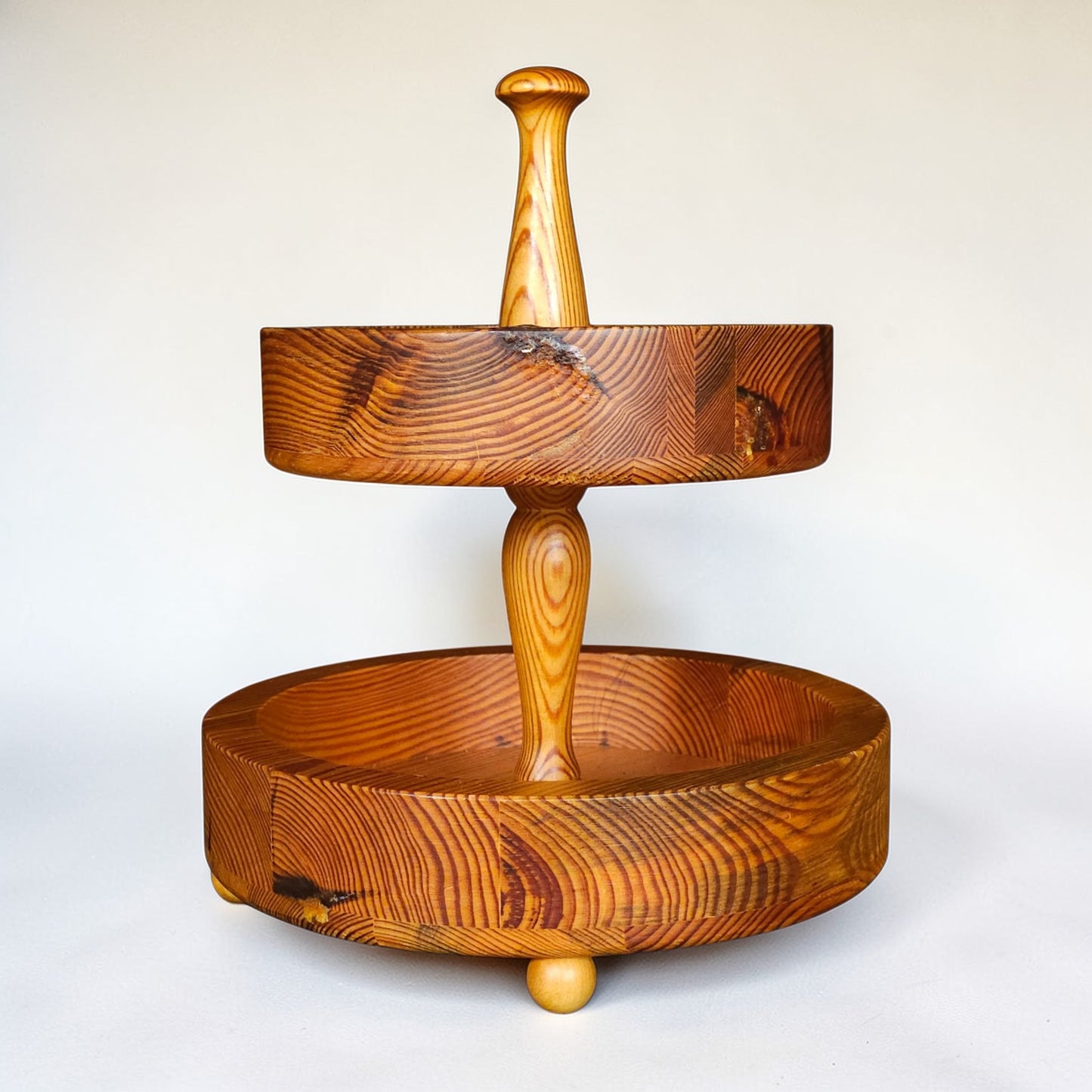 1970s Swedish Pine Two-Tier Bonbon Tray by Stig Johnsson for Smalands Slöjd