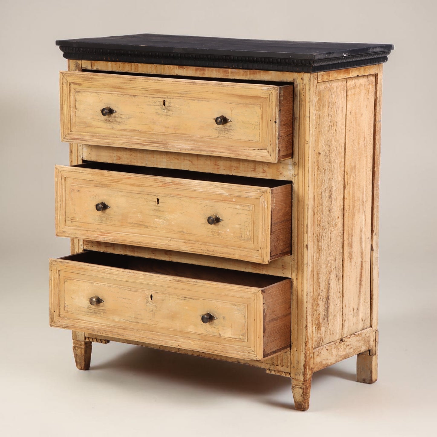 19th-Century French Pine Chest of Drawers with Painted Top