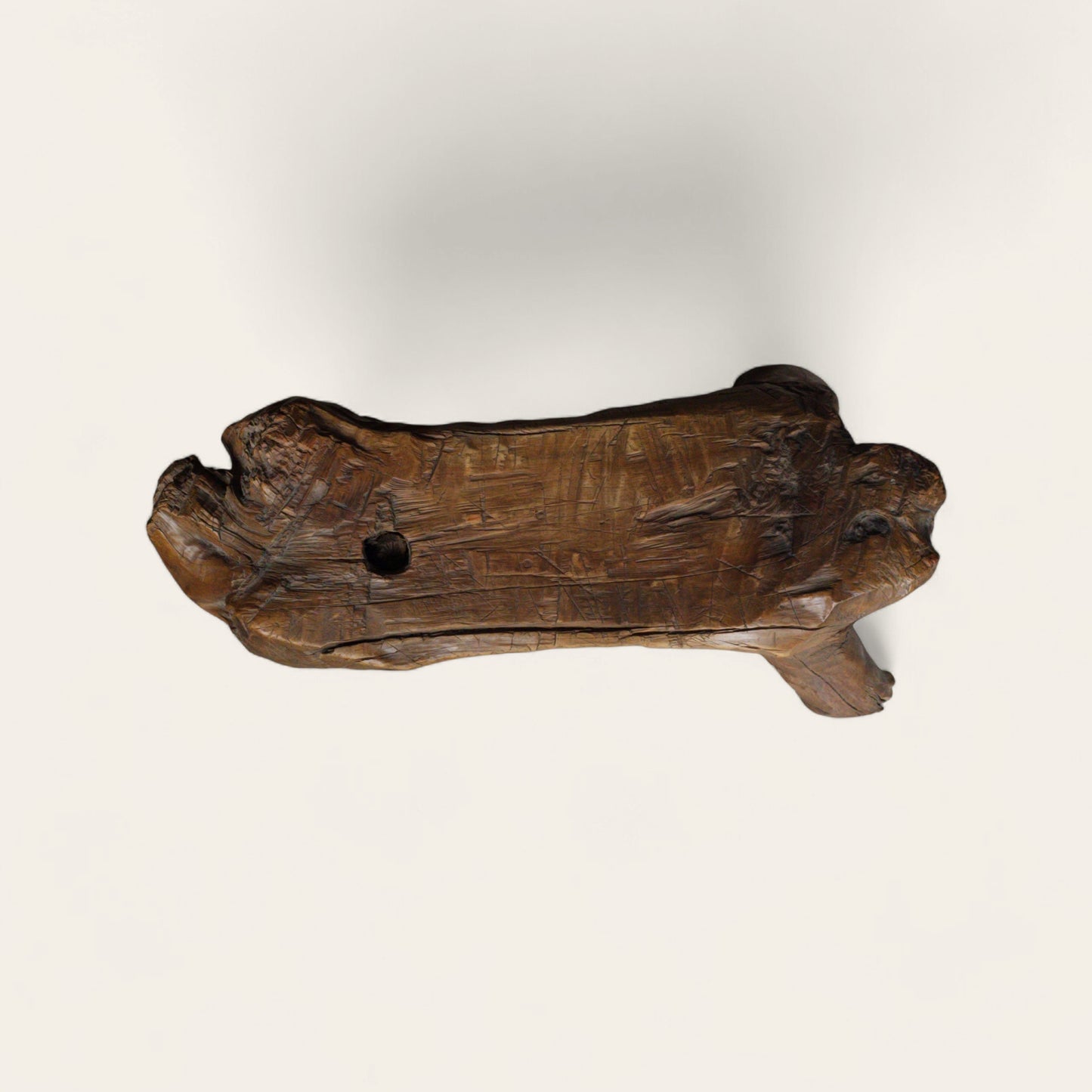 20th Century Folk Art Carved Wood Root-Form Stool with Peg Joinery
