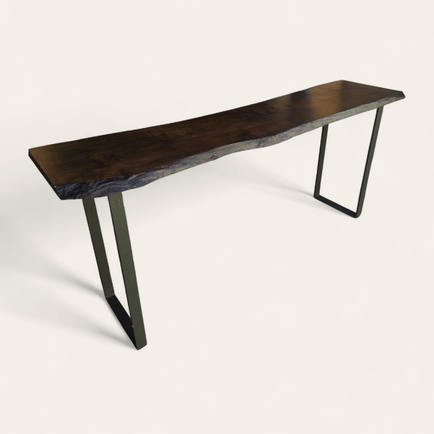 Oversized Spalted Maple Console Table with Double U-Shaped Steel Base