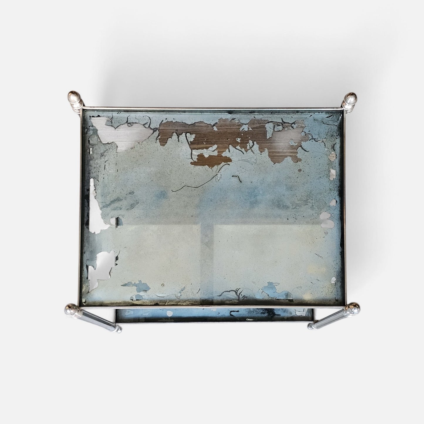 Chrome-Plated Two-Tier Side Table with Mirrored Shelves styled after Maison Jansen