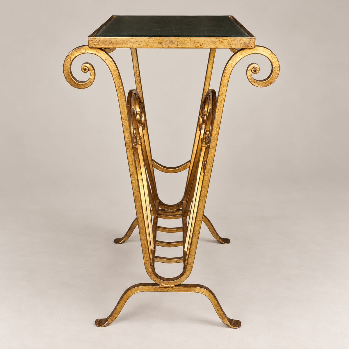 Mid-20th Century Hollywood Regency Gilt Metal Magazine Stand / Side Table with Mirrored Top