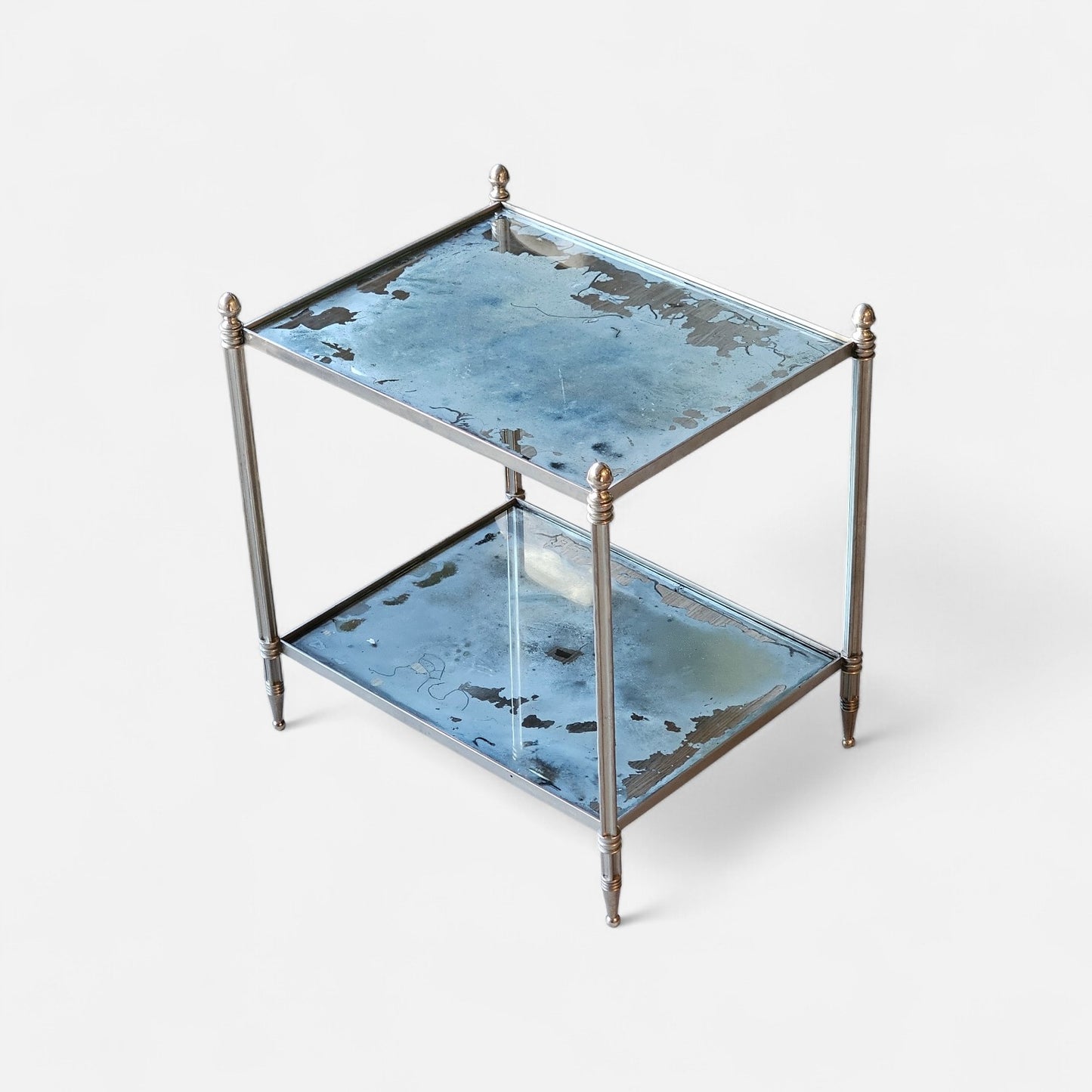 Chrome-Plated Two-Tier Side Table with Mirrored Shelves styled after Maison Jansen