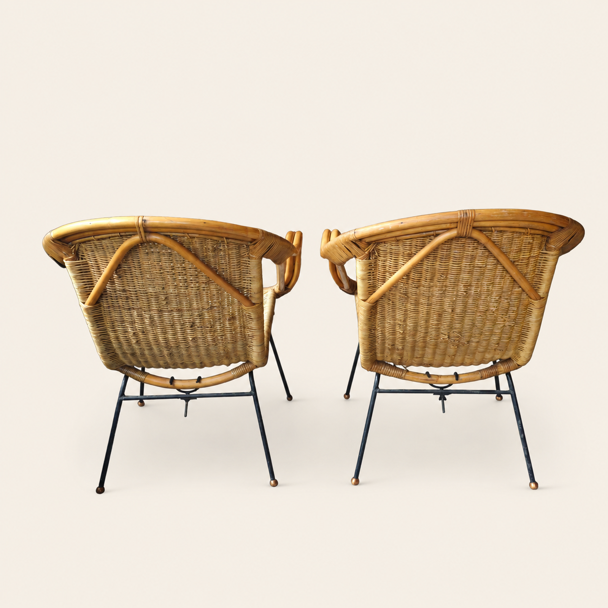 Mid-Century Modern Rattan Lounge Chairs in the Style of Paul McCobb, Pair
