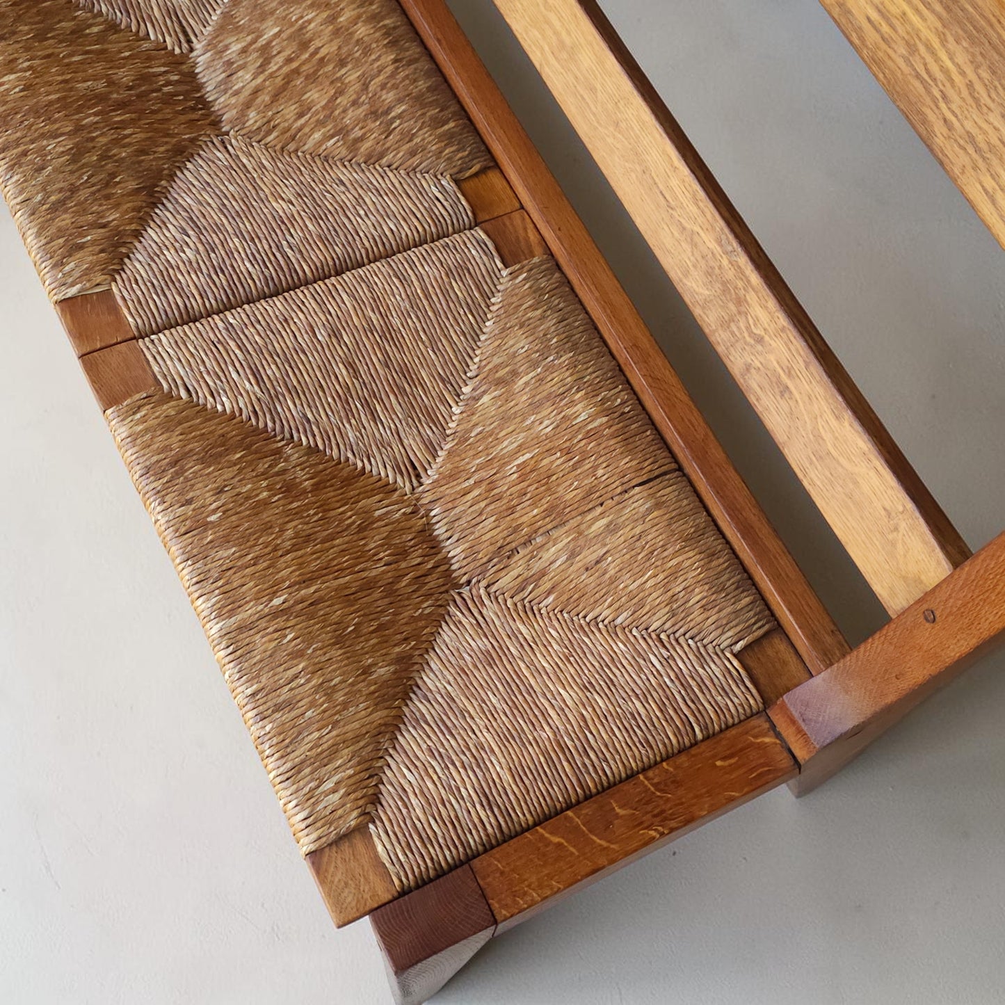 Mid-Century Dutch Oak Hall Bench with Rush Seat, Pair Available