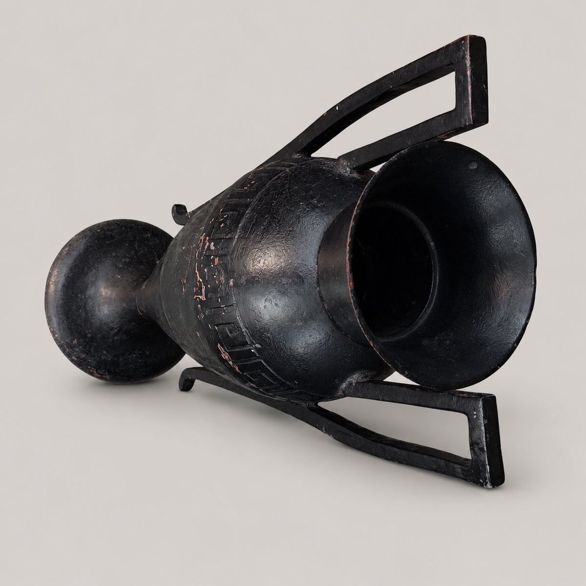 19th/20th Century Neoclassical Cast Iron Amphora Urn with Greek Key Band