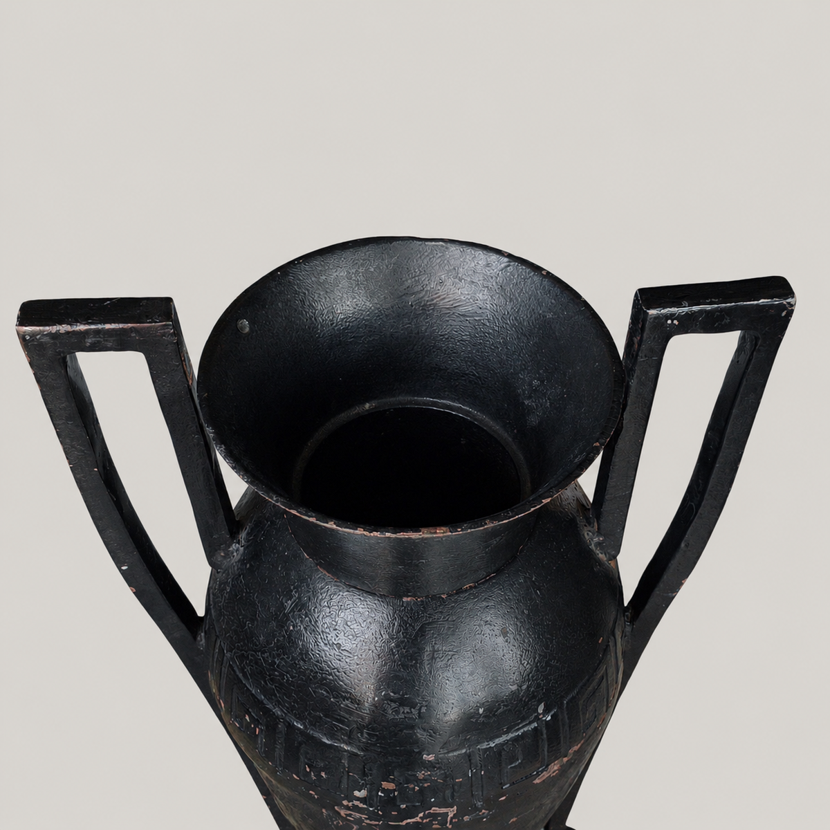 19th/20th Century Neoclassical Cast Iron Amphora Urn with Greek Key Band