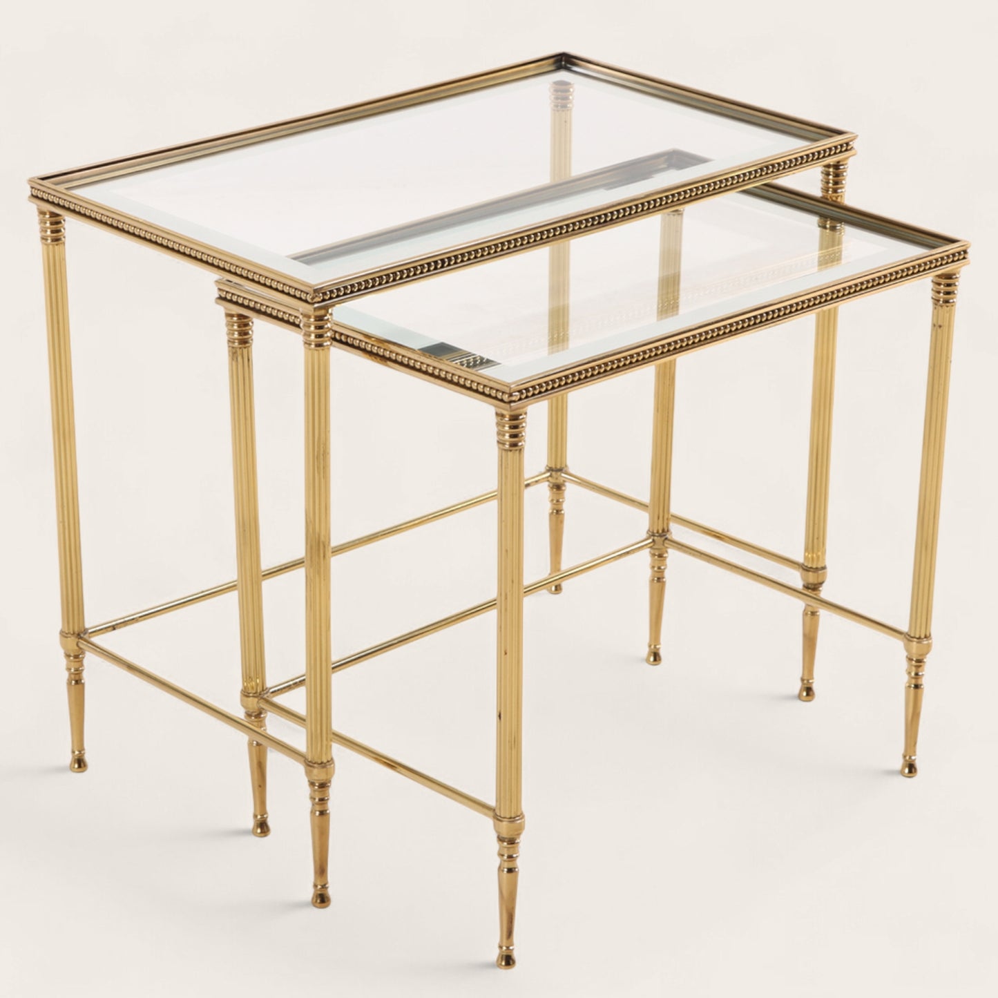 Vintage Italian Regency-Style Brass Nesting Tables with Glass Tops