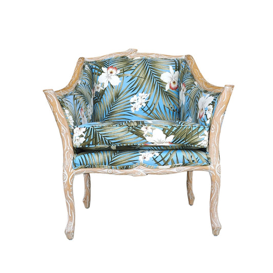 Late 20th Century–Early 21st Century Branch-Form Carved Wood Bergère Armchair with Tropical Upholstery
