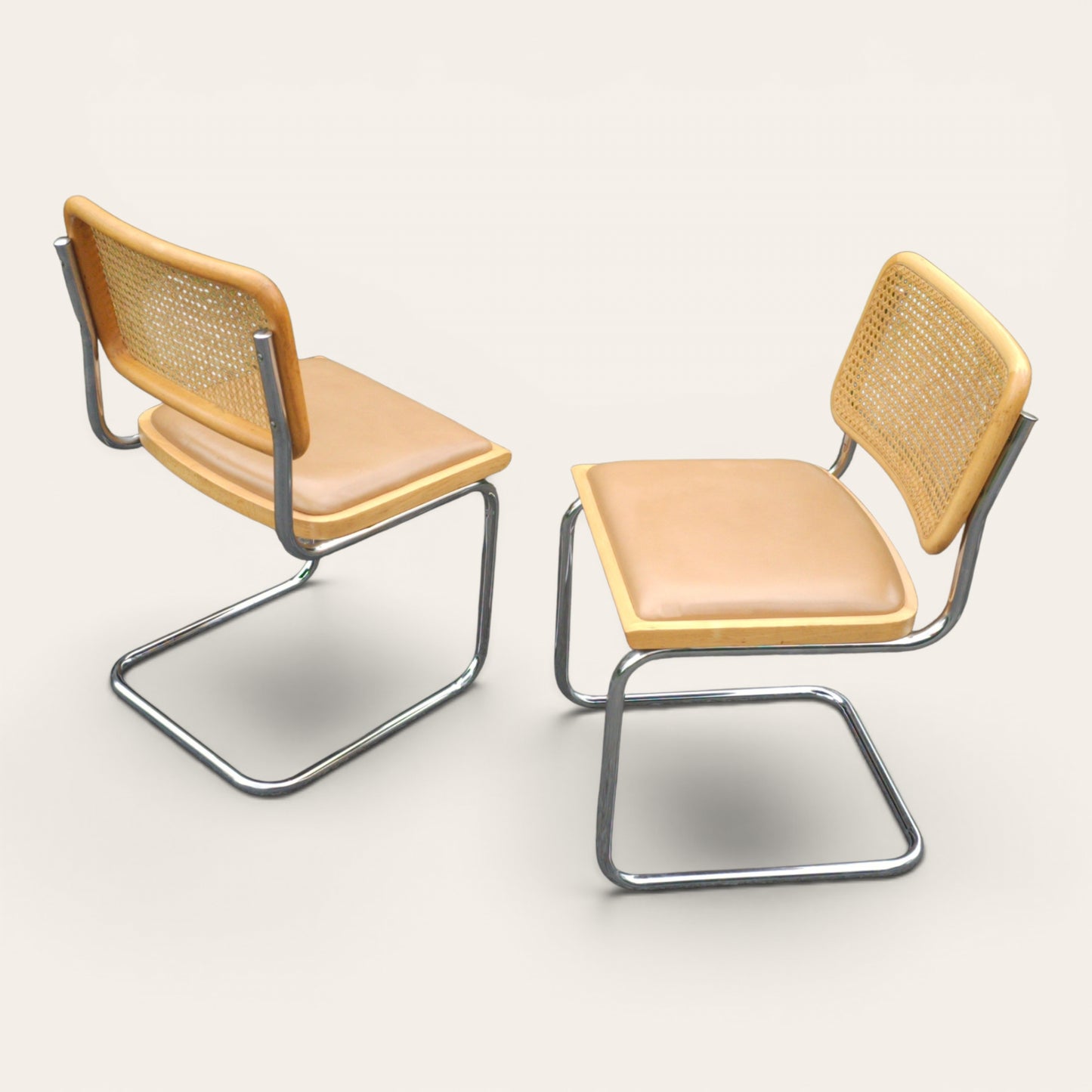 Cesca Dining Chairs, Set of Four, Cane and Leather, Attributed to Marcel Breuer