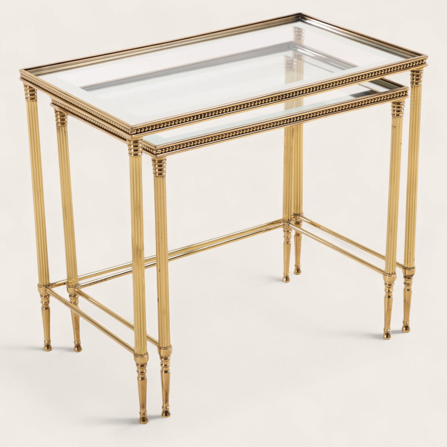 Vintage Italian Regency-Style Brass Nesting Tables with Glass Tops